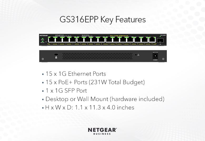 300 Series 16-Port PoE+ Gigabit Switch (231W) - GS316EPP | NETGEAR