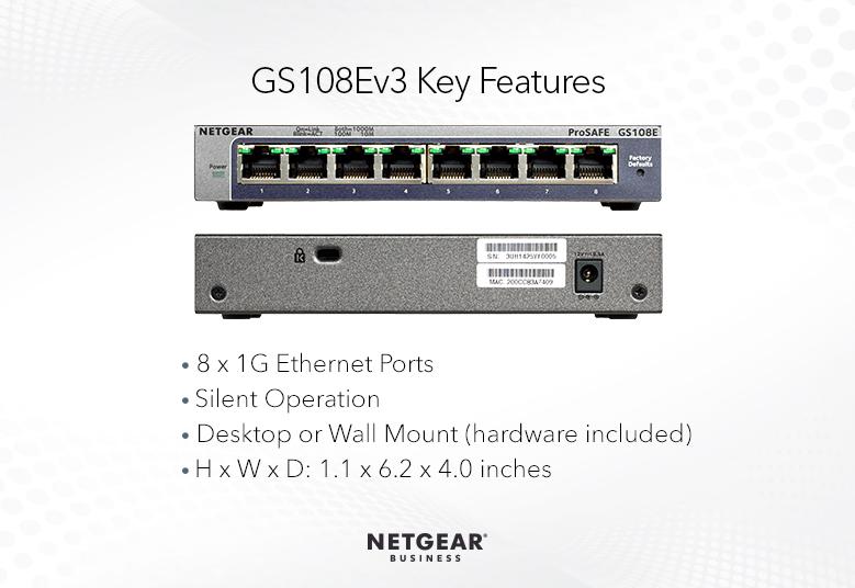 Switch ethernet NETGEAR GS108E Metal 8 Ports Gigabit