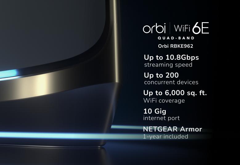 NETGEAR – Orbi AXE10000 Quadband WiFi 6E Mesh System, Internet Security and ProSupport Included