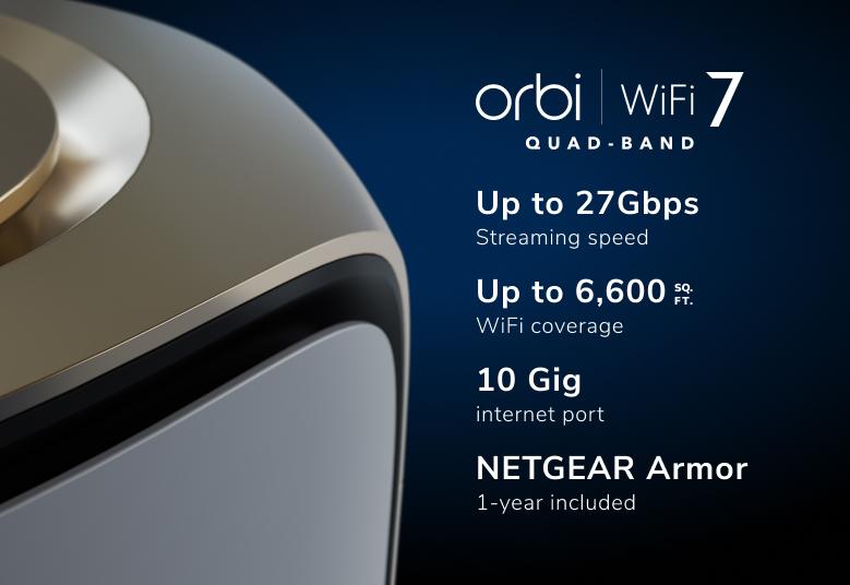 Orbi RBKE972S Features 6600 sq ft WiFi Coverage, 27 Gbps Streaming Speed