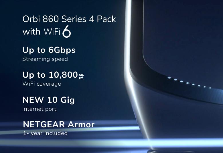 NETGEAR high-performance, whole-home Orbi Tri-Band WiFi 6 comes with speed up to 6 Gbps (RBK864S)