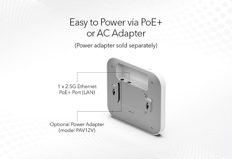 WAX610 Easy to Power via POE+ or AC Adapter