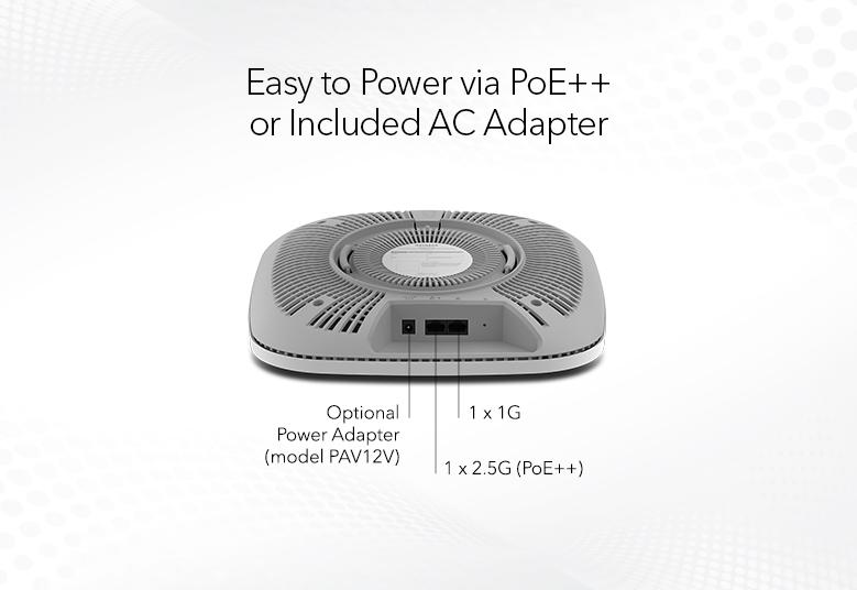 WAX630PA Easy to Power via POE+ or AC Adapter