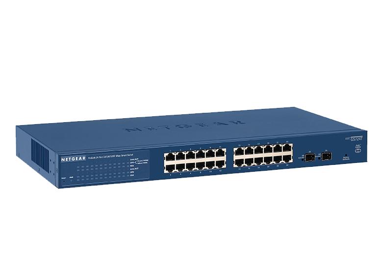Switch ProSAFE Color Azul 24 Puertos Gigabit PoE, Ethernet con 2 Puertos SFP para Fibra Smart Managed Pro Netgear GS724TP-200EUS 