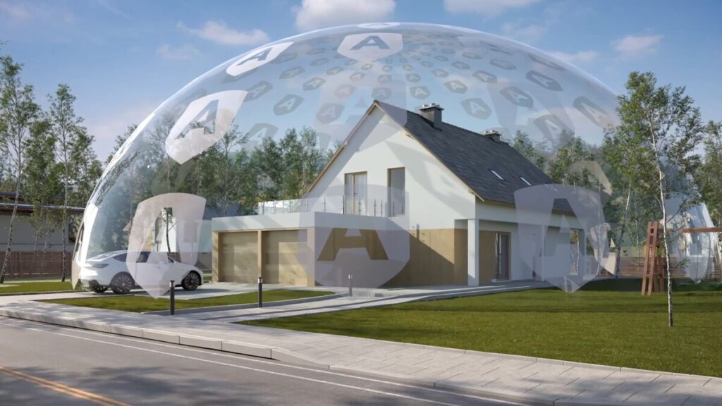 house surrounded by netgear armor logos