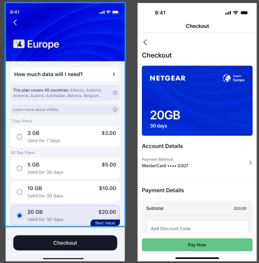 checkout esim netgear app