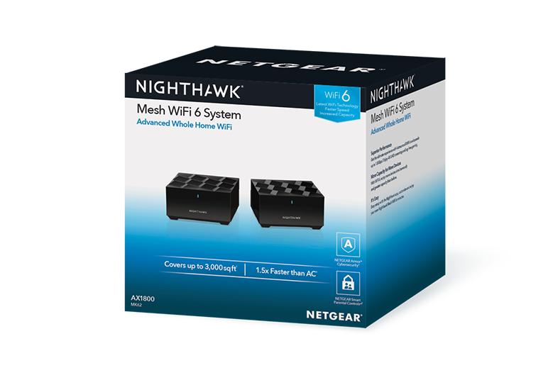 Nighthawk Dual-Band WiFi 6 Mesh System, 1.8Gbps, Router + 1 Satellite (2-Pack)