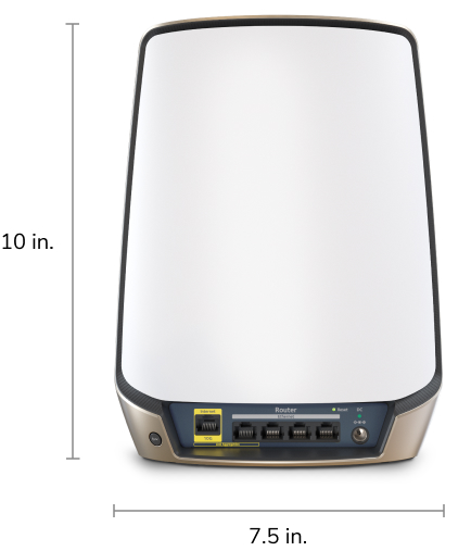 NETGEAR Orbi Tri-Band WiFi 6 Router comes with one 10Gbps WAN port. Router and satellite comes with four 1Gbps ethernet ports