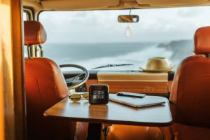 Camper van with laptop and Netgear Mobile hotspot