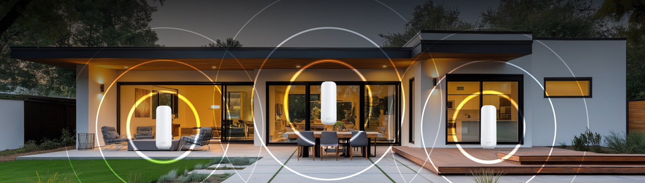 home showing 3 orbi 370s mesh nodes connected