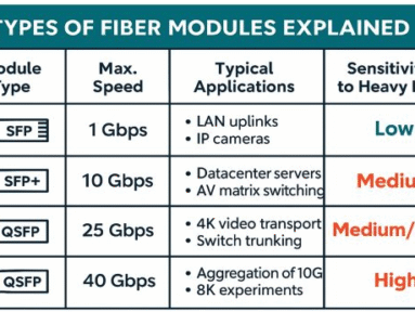 What types of fiber modules exist, and how do they differ in wear sensitivity?