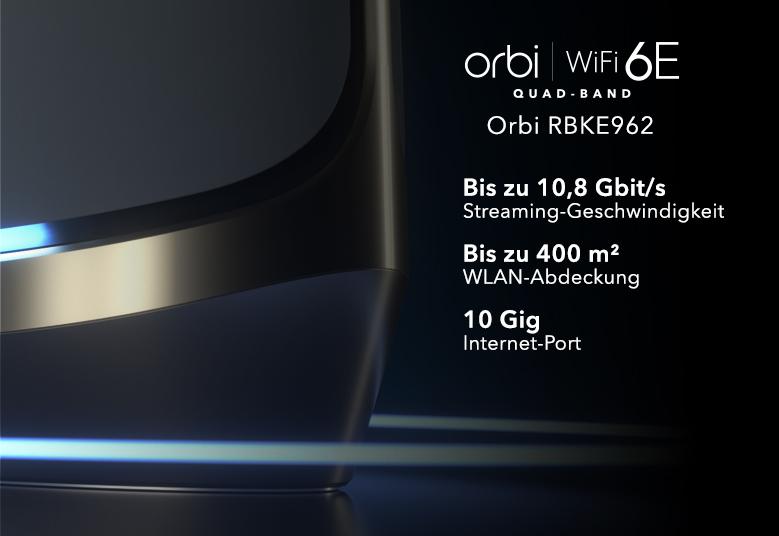 RBKE962, Quad-Band WiFi 6E, upto 10.8Gbps speed, 6000 sq.ft. WiFi coverage, 10 Gig internet port