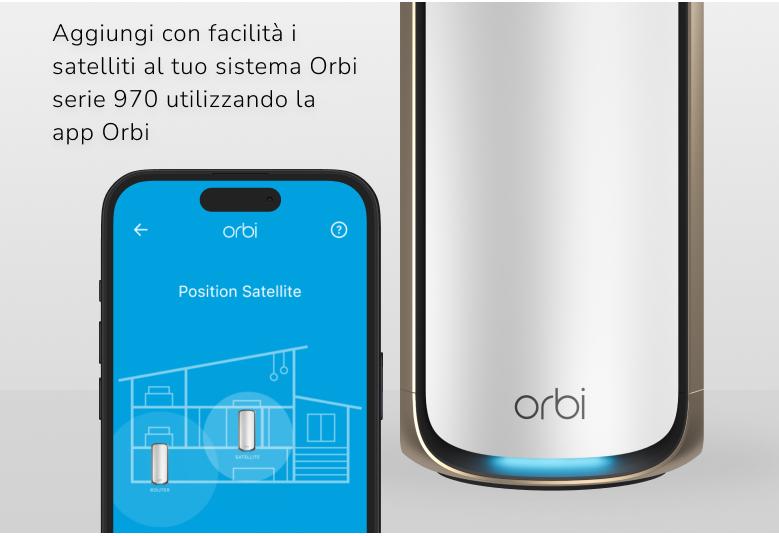 Orbi RBe970 Easily add Orbi Satellites to your 970 Series system using the Orbi App