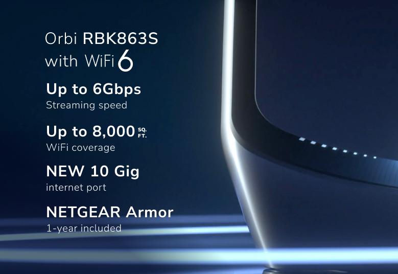 NETGEAR high-performance, whole-home Orbi Tri-Band WiFi 6 comes with speed up to 6 Gbps (RBK863S)