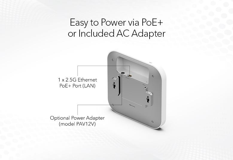 WAX610PA Easy to Power via POE+ or AC Adapter