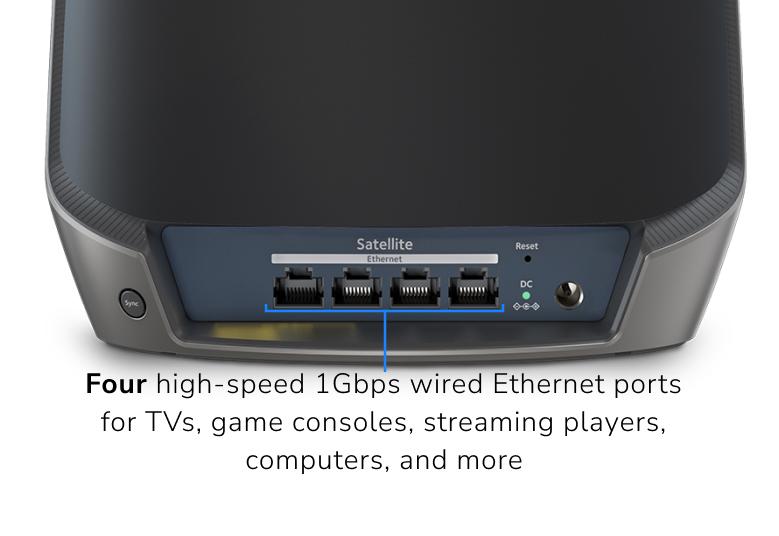 NETGEAR Orbi 860 Satellite comes with four high-speed 1Gbps wired Ethernet ports for TVs, streaming players, computers, and more