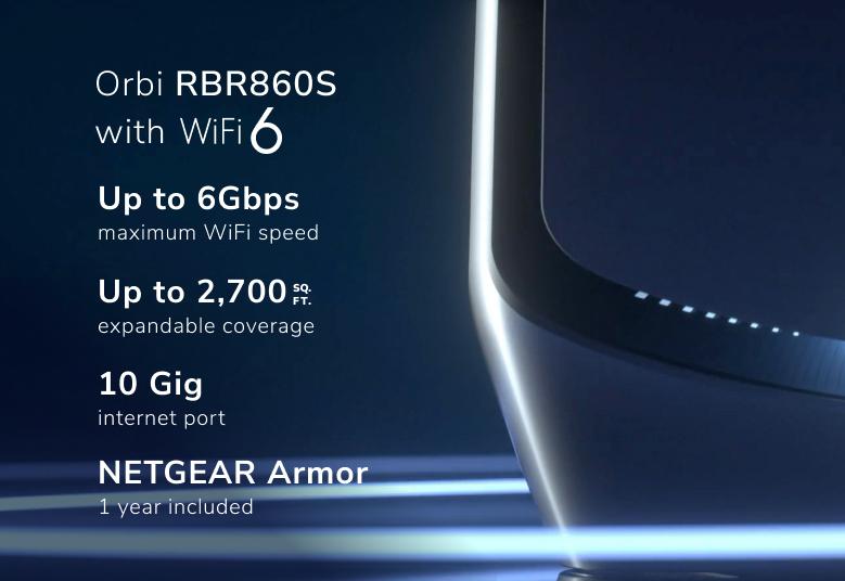 NETGEAR high-performance, whole-home Orbi Tri-Band WiFi 6 router comes with speed up to 6 Gbps (RBR860S)
